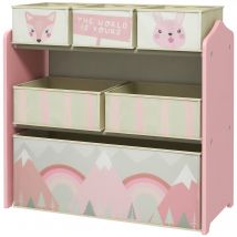 ZONEKIZ Meuble pour enfants avec 6 bacs en tissu, motif mignon, 63x30x66 cm, rose
