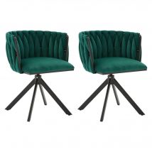 Lot de 2 fauteuils pivotants en velours, fonction pivotante 180°, soutien dorsal ergonomique, 56x50x70 cm, Émeraude