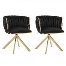 Set aus 2 Velours-Drehstuhl, 180°-Schwenkfunktion, Ergonomische Rückenunterstützung, 56x50x70 cm, Schwarz