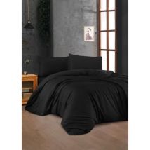 Parure de lit - 1 housse de couette 220 x 240 cm + 2 taies d'oreiller 60 x 60 cm - 100% coton renforcé - Noir