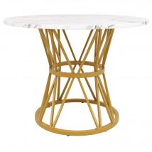 Table à manger ronde pour 4 personnes, pieds de table design en métal, plateau en MDF, 100x100x76 cm, Blanc+Or