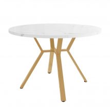 Table à manger ronde moderne pour 4 personnes, avec support métallique en X, 100x100x75 cm, Blanc+Or