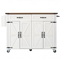 Îlot de cuisine avec plateau rabattable, avec 4 portes et 2 tiroirs, 140x45/73x92 cm, Blanc