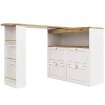 Table de bar pivotante à 360°, meuble modulaire en L avec 4 tiroirs et étagères ouvertes, pour salle à manger, salon, Blanc