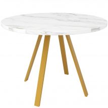 Table à manger ronde pour 4 personnes, avec des pieds en métal doré, 80x80x75 cm, Blanc+Or