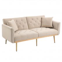 Schlafsofa 3-Sitzer verstellbares Schlafsofa bequem zum Sitzen und Schlafen 160cm Samtoptik Beige für Wohnzimmer Schlafzimmer Büro   Aosom.de