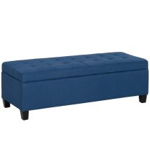 HOMCOM Sitzbank, Polsterbank mit Stauraum, Bettbank mit Deckel, Leinenoptik, Truhenbank, Aufbewahrungsbank für Wohnzimmer, Schlafzimmer, Blau, 125 x 49 x 41,5 cm   Aosom