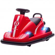 AIYAPLAY 6V Kinder Autoscooter Kinder Elektroauto mit 2 Motor, 360° drehbar Elektrisch Bumper Car mit Hupe LED Musik Sanftstart Lenkradsteuerung 3-8 km/h für 3-8 Jahre Kinder, Rot   Aosom