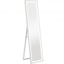 HOMCOM Ganzkörperspiegel 40 x 160 cm Standspiegel mit LED Lichte, Wandspiegel mit Touch-Steuerung, Bodenspiegel für Schlafzimmer, Wohnzimmer, Weiß   Aosom