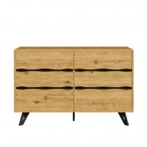 Buffet moderne avec 6 tiroirs, pieds en métal, grand espace de rangement, 120x40x75,5 cm, Couleur naturelle