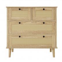 Commode avec 4 tiroirs en rotin, 80x40x80 cm, Couleur naturelle