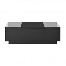 Table basse avec rangement, éclairage d'ambiance LED, plateau en verre et 2 tiroirs, 105x50x35 cm, Noir
