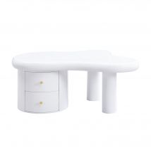 Couchtisch mit unregelmäßiger Form, 2 Schubladen, 97x64x42 cm, Weiß