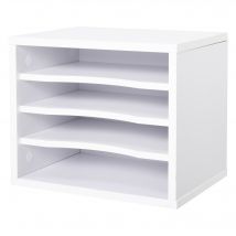 Vinsetto Étagère de Bureau 4 Niveaux en Bois Blanc avec Rangements Amovibles pour Stylos et Fichiers   Aosom France