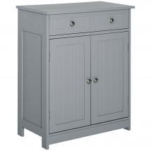 kleankin Buffet Meuble de rangement sur pied salle de bain 2 portes 2 tiroirs - dim. 60l x 30P x 75H cm - gris   Aosom France