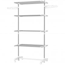 HOMCOM mobiler Wäscheständer, 142 x 55 x 172 cm, klappbar (4 Ebenen) , mit Rollen, Abschließfunktion, Seitenflügel, ABS, Weiß   Aosom