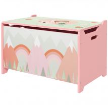 ZONEKIZ Coffre à jouet enfant coffre de rangement enfant couvercle rabattable motif de forêt coins arrondis 60 x 37 x 39 cm rose
