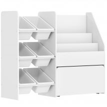 AIYAPLAY Kinderregal, Kinder-Bücherregal mit 6 herausnehmbaren Aufbewahrungsboxen, Bücherablagen, rollbarer Box, Spielzeugregal mit Rädern für Kinderzimmer, Spielzimmer, 100x30x80 cm, Weiß   Aosom