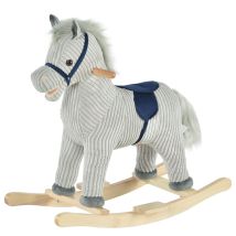 HOMCOM Kinder Schaukelpferd Baby Schaukeltier Pferd mit Tiergeräusche Spielzeug Haltegriffe für 36-72 Monate Plüsch Grau 73 x 35 x 64 cm   Aosom