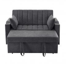 Canapé-lit multifonction moderne avec dossier réglable, porte-gobelet et coussin, 136x162x84 cm, Gris