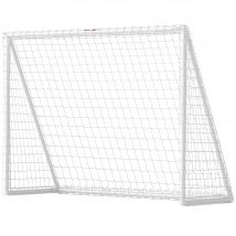 SPORTNOW But de football avec filet poteaux en PVC et piquets de sol installation rapide 2,4 x 1,8 m blanc