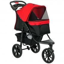 PawHut Hundewagen klappbar Hundebuggy für kleine Hunde bis 10 kg Katzenwagen mit 3 Rädern, Netzfenstern, Getränkehalter, Ablagekorb Katzenbuggy mit Bremse, Rot   Aosom