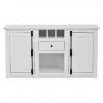 Modernes Sideboard mit 2 Türen, 1 Schublade, halboffenem Stauraum und 3 Weinregalen, 130x35x70 cm, Weiß