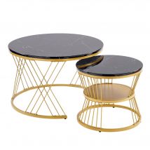 Modernes 2‑teiliges Nesting-Couchtisch-Set, 70x70x45 cm/45x45x40 cm, Schwarz