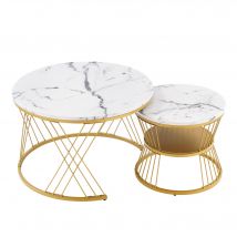 Modernes 2‑teiliges Nesting-Couchtisch-Set, 70x70x45 cm/45x45x40 cm, Weiß