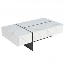 Moderner Couchtisch mit LED-Beleuchtung, 3 geräumige Schubladen, 105x60x35 cm, Weiß