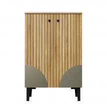 Armoire à caussures moderne avec beaucoup de rangement, portes et plusieurs étagères, 60x32x94 cm, Couleur naturelle