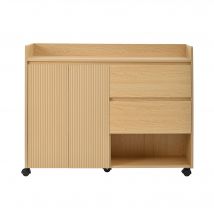 Meuble à caussures mobile avec séparateurs réglables, 110x35x86 cm, Couleur naturelle