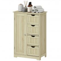 kleankin Armoire de salle de bain Colonne étroite avec 4 tiroirs et étagère réglable Style moderne 56x30x83 cm Bois naturel
