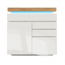 Commode avec 2 portes & 3 tiroirs, Éclairage LED, Meuble polyvalent pour salon et cambre, 110x39x115 cm, Blanc