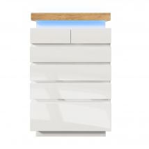 Kommode mit 6 Schubladen, LED-Beleuchtung, großer Stauraum, 73x39x115 cm, Weiß