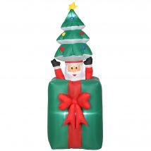 Outsunny 160-213 cm Aufblasbarer Weihnachtsdekoration Beweglicher Weihnachtsmann aus Geschenkbox mit Weihnachtsbaum Weihnachtsdeko mit eingebauten LED-Lichtern für Rasen, Hof und Garten   Aosom