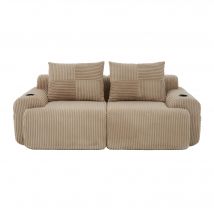 Modulares 2-Sitzer-Cordsofa, mit Getränkehalter und Seitentasche, 200x99x80 cm, Khaki
