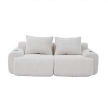 Modulares 2-Sitzer-Cordsofa, mit Getränkehalter und Seitentasche, 200x99x80 cm, Beige