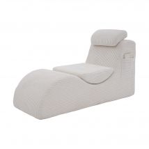 Moderner Freizeit-Sessel mit ergonomischer Rückenlehne, abnehmbarem Sitzkissen und Seitentasche, 160x66x90 cm, Beige