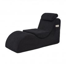 Moderner Freizeit-Sessel mit ergonomischer Rückenlehne, abnehmbarem Sitzkissen und Seitentasche, 160x66x90 cm, Schwarz