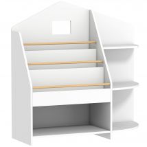 AIYAPLAY Bücherregal für Kinder Kinderregal mit 4 offenen Fächer 3 Ablagen Aufbewahrungsregal aus Kiefernholz Spielzeugregal für Spielzeug Bücher Standregal für Kinderzimmer 80L x 30B x 79,7cm Weiß   Aosom