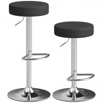 HOMCOM 2er-Set Barhocker, höhenverstellbar & 360° drehbar, hohe Küchenhocker aus PU mit Fußstütze, weicher Sitz, Metallgestell, Barstühle für Kücheninsel und Essbereich, Schwarz   Aosom