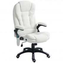 Vinsetto Massage-Bürostuhl, 67x74x107-116cm, höhenverstellbar, mit Wippfunktion, Heizfunktion, Liegefunktion, Fußstütze, Teddysamt, Weiß   Aosom
