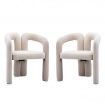 Lot de 2 chaises de salle à manger en velours, chaises décoratives rembourrées, 64x50,5x71 cm, Beige