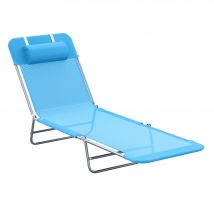 Outsunny Sonnenliege klappbar Gartenliege mit Kopfkissen, 5-Fach verstellbare Rückenlehne, wetterfeste Liegestuhl Campingliege, Gartenstuhl bis 120 kg belastbar, für Garten Urlaub Strand Blau   Aosom