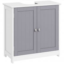 kleankin Waschbeckenunterschrank Badezimmerschrank Waschtischunterschrank mit 2 Türen Regal verstellbar MDF Weiß+Grau 60 x 30 x 60 cm   Aosom