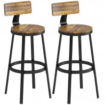 HOMCOM 2er-Set Barhocker, hohe Küchenhocker mit Rückenlehne, Fußstütze, Metallgestell, hohe Barstühle, für Kochinsel, Esszimmer, Theke, Rustikales Braun   Aosom