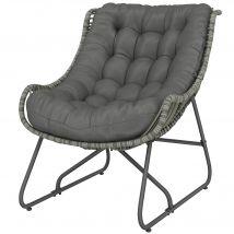 Outsunny Fauteuil en rotin avec coussin et sangles, fauteuil outdoor rembourré en polyrotin, fauteuil panier jusqu'à 120 kg