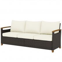 Outsunny Canapé en rotin avec coussins, canapé de jardin 3 places canapé lounge avec cadre en acier pour terrasse jardin 192 x 74 x 79 cm Blanc crème