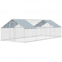 PawHut Grand poulailler d'extérieur en acier galvanisé 6,8x3x1,9 m 20,4 m² avec couverture en tissu Oxford et verrouillage, argent